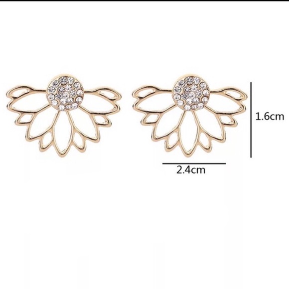Gold Lotus Flower Pave’ Crystal Jacket Earrings - Picture 4 of 4